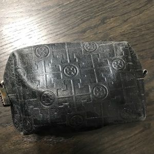 TORY BURCH Black Leather Cosmetic Bag